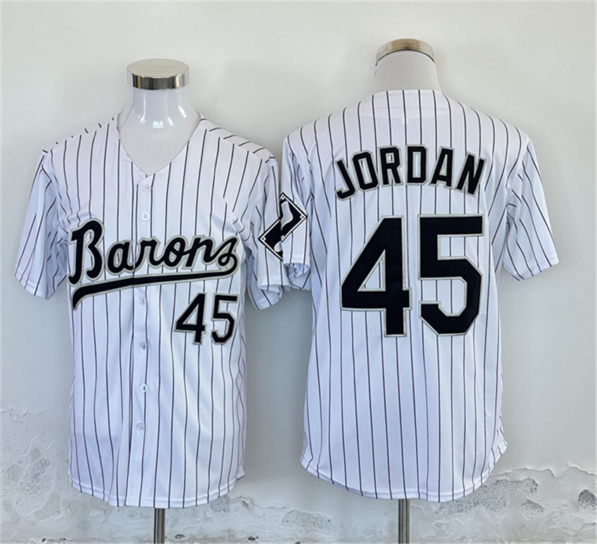 Men's White Birmingham Barons #45 Michael Jordan Throwback Stitched Baseball Jersey